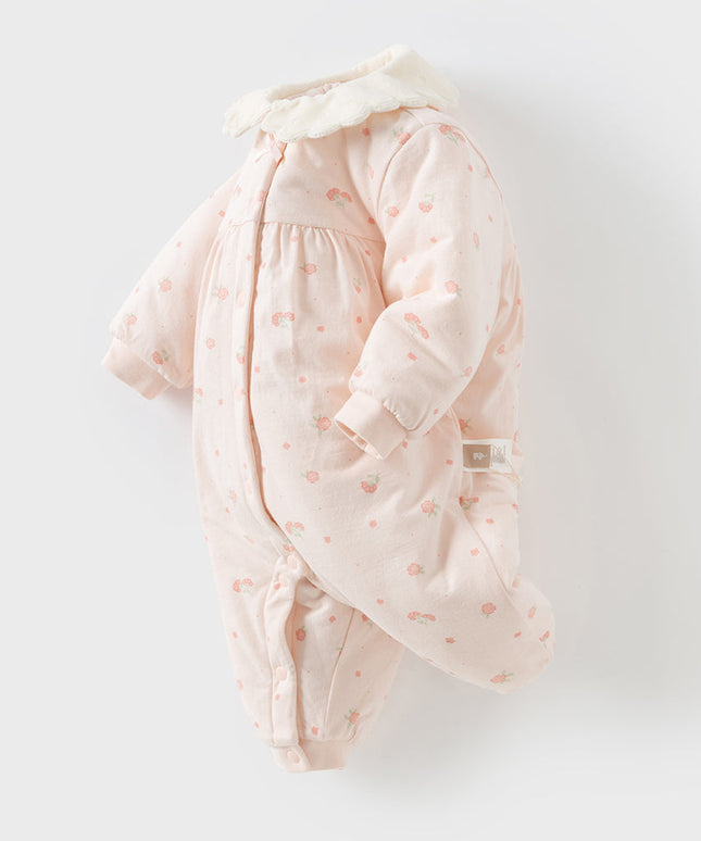 Baby Girls Sweet Pink Floral Print Soft Padded Rompers