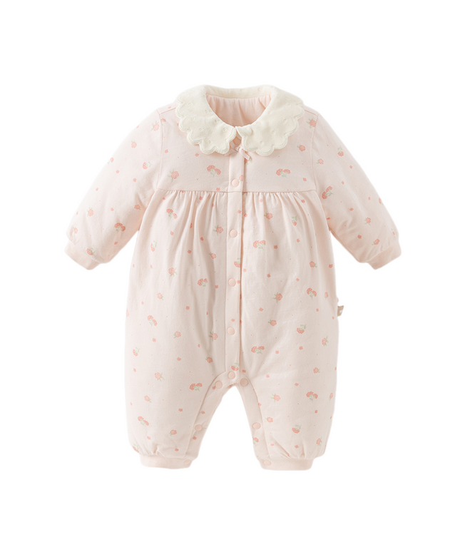 Baby Girls Sweet Pink Floral Print Soft Padded Rompers