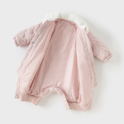 Newborn Girls Grey Pink Plush Turtle Long-sleeved Padded Rompers