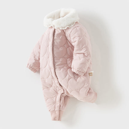 Newborn Girls Grey Pink Plush Turtle Long-sleeved Padded Rompers