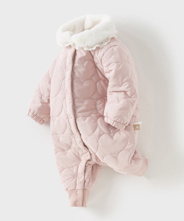 Newborn Girls Grey Pink Plush Turtle Long-sleeved Padded Rompers