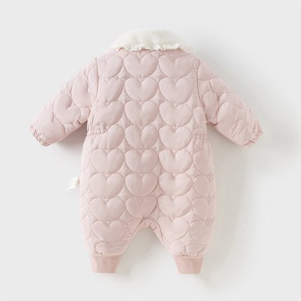 Newborn Girls Grey Pink Plush Turtle Long-sleeved Padded Rompers