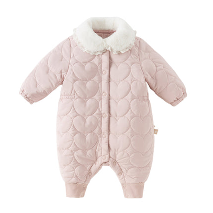 Newborn Girls Grey Pink Plush Turtle Long-sleeved Padded Rompers