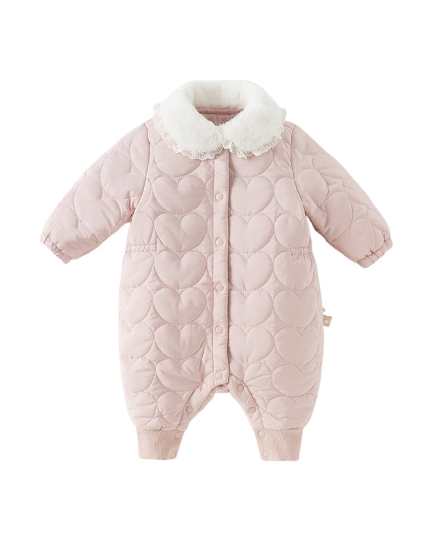 Newborn Girls Grey Pink Plush Turtle Long-sleeved Padded Rompers