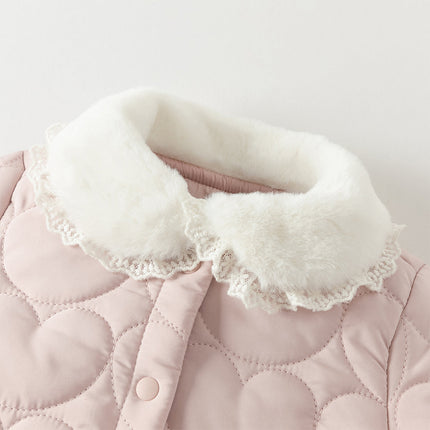 Newborn Girls Grey Pink Plush Turtle Long-sleeved Padded Rompers