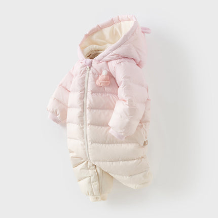 Baby Girls/Boys Winter Gradient-style Hooded Down One-pieces Rompers
