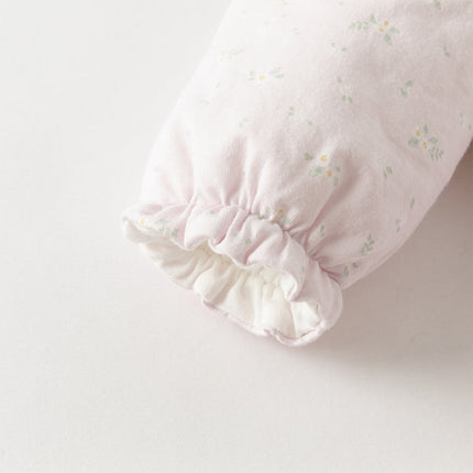 Baby Girls Pretty Floral Print Doll Collar Padded Plush-lined Warm Rompers