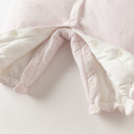 Baby Girls Pretty Floral Print Doll Collar Padded Plush-lined Warm Rompers