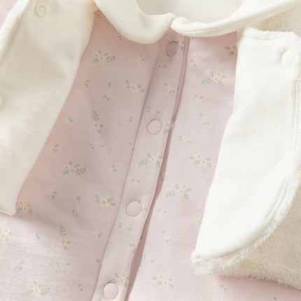 Baby Girls Pretty Floral Print Doll Collar Padded Plush-lined Warm Rompers