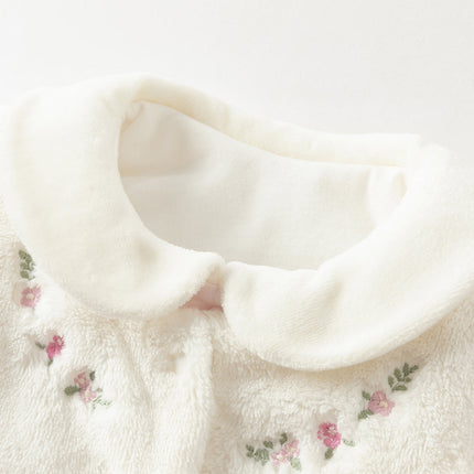 Baby Girls Pretty Floral Print Doll Collar Padded Plush-lined Warm Rompers