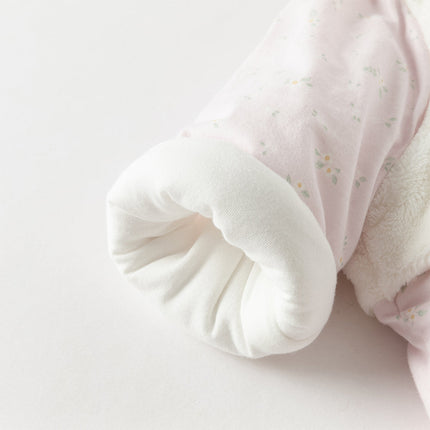 Baby Girls Pretty Floral Print Doll Collar Padded Plush-lined Warm Rompers