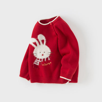 Toddler Girls Red Rabbit-print Sweaters Tops