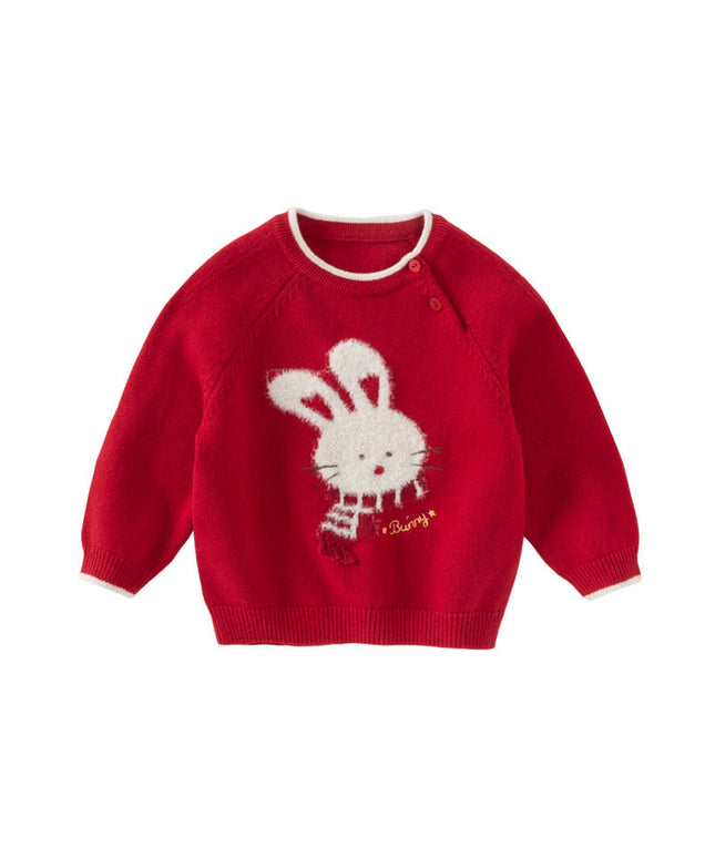 Toddler Girls Red Rabbit-print Sweaters Tops