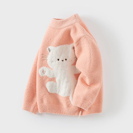 Toddler Girls Sweet Orange Pink Kitten Jacquard Turtle Soft Sweaters Tops