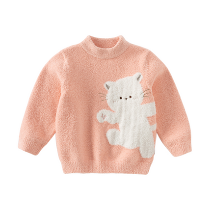 Toddler Girls Sweet Orange Pink Kitten Jacquard Turtle Soft Sweaters Tops