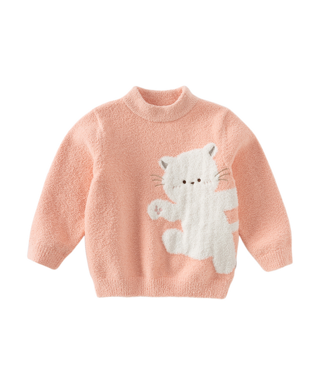 Toddler Girls Sweet Orange Pink Kitten Jacquard Turtle Soft Sweaters Tops