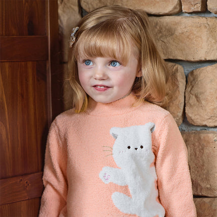 Toddler Girls Sweet Orange Pink Kitten Jacquard Turtle Soft Sweaters Tops