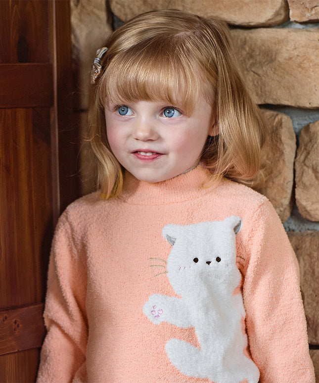 Toddler Girls Sweet Orange Pink Kitten Jacquard Turtle Soft Sweaters Tops