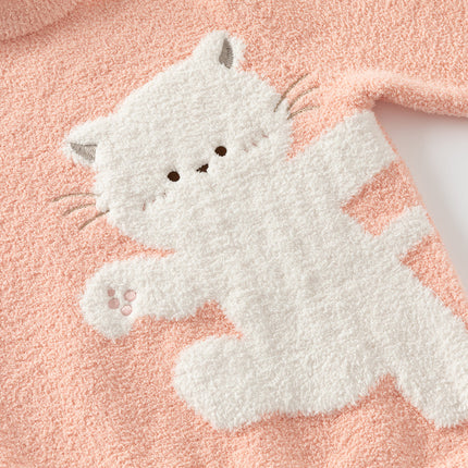 Toddler Girls Sweet Orange Pink Kitten Jacquard Turtle Soft Sweaters Tops