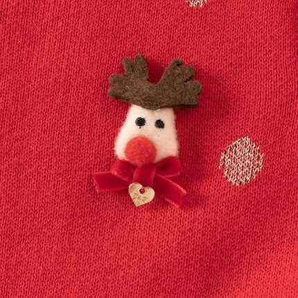 Toddler Girls Festival Red Christmas Reindeer Print Mesh Princess Dress