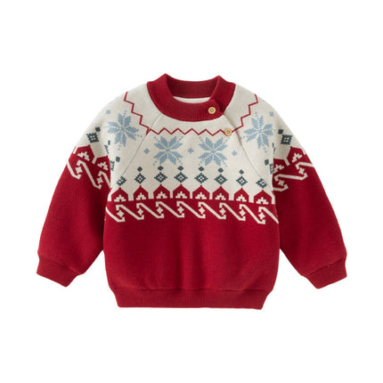 Toddler Girls/Boys Red Turtle Cozy Fleece-lined Christmas Sweaters Tops