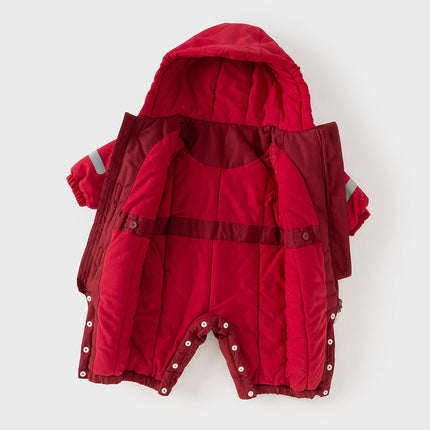 Baby Girls/Boys Outdoor Windproof Plush-lined Padded Hooded Cozy Rompers