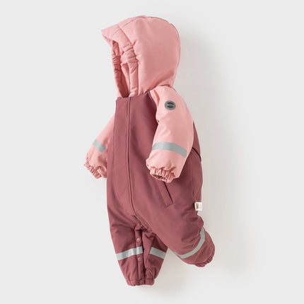 Baby Girls/Boys Outdoor Windproof Plush-lined Padded Hooded Cozy Rompers