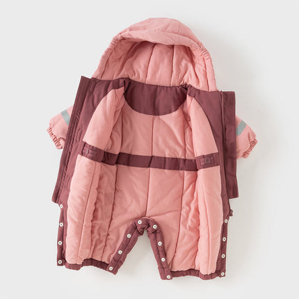 Baby Girls/Boys Outdoor Windproof Plush-lined Padded Hooded Cozy Rompers
