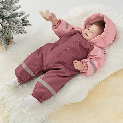 Baby Girls/Boys Outdoor Windproof Plush-lined Padded Hooded Cozy Rompers