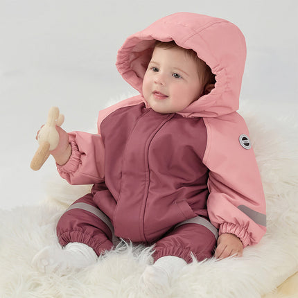 Baby Girls/Boys Outdoor Windproof Plush-lined Padded Hooded Cozy Rompers