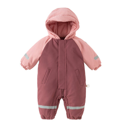 Baby Girls/Boys Outdoor Windproof Plush-lined Padded Hooded Cozy Rompers