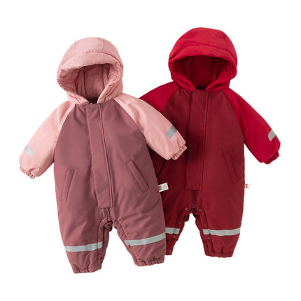 Baby Girls/Boys Outdoor Windproof Plush-lined Padded Hooded Cozy Rompers