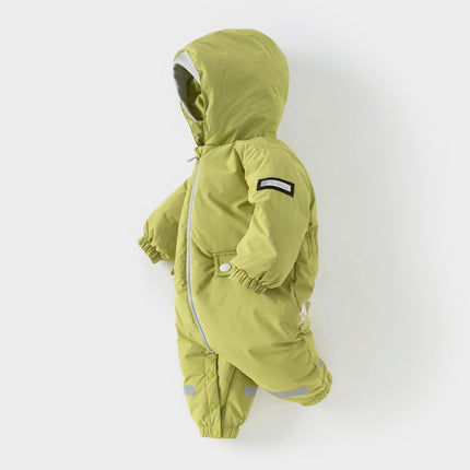 Baby Girls/Boys Winter Rose/Green Windproof Hooded Down Rompers