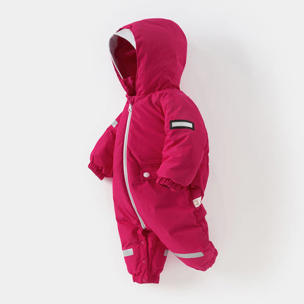 Baby Girls/Boys Winter Rose/Green Windproof Hooded Down Rompers