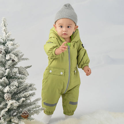 Baby Girls/Boys Winter Rose/Green Windproof Hooded Down Rompers