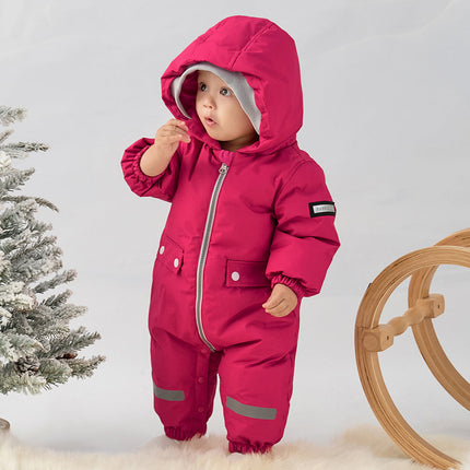 Baby Girls/Boys Winter Rose/Green Windproof Hooded Down Rompers