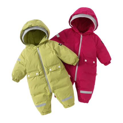 Baby Girls/Boys Winter Rose/Green Windproof Hooded Down Rompers
