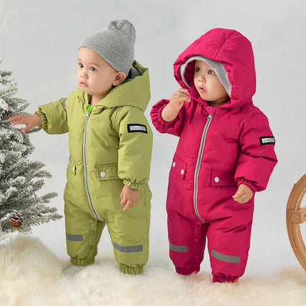 Baby Girls/Boys Winter Rose/Green Windproof Hooded Down Rompers