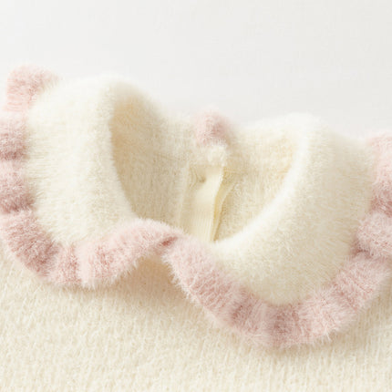Toddler Girls Elegant Beige Cozy Knit Sweater Mesh Princess A-line Dress