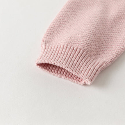 Kids Girls Sweet Pink Round Collar Long-sleeved Pullover Soft Sweaters Tops