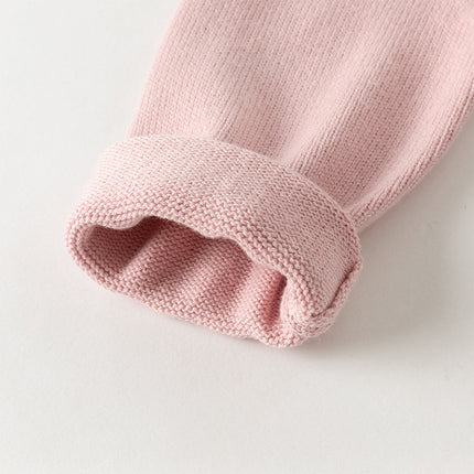 Kids Girls Sweet Pink Round Collar Long-sleeved Pullover Soft Sweaters Tops