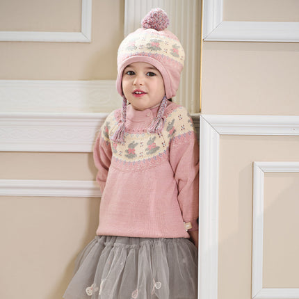 Kids Girls Sweet Pink Round Collar Long-sleeved Pullover Soft Sweaters Tops