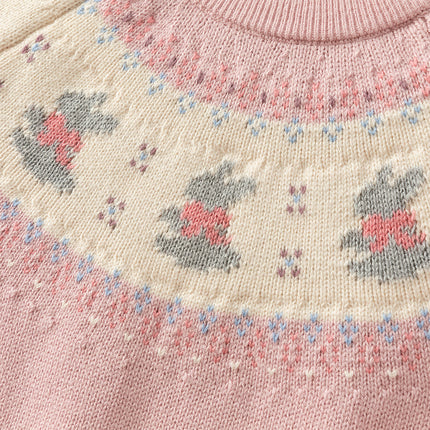 Kids Girls Sweet Pink Round Collar Long-sleeved Pullover Soft Sweaters Tops