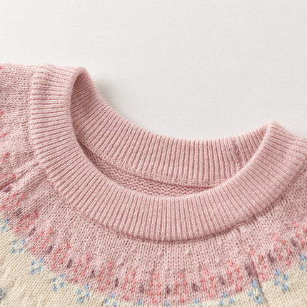 Kids Girls Sweet Pink Round Collar Long-sleeved Pullover Soft Sweaters Tops