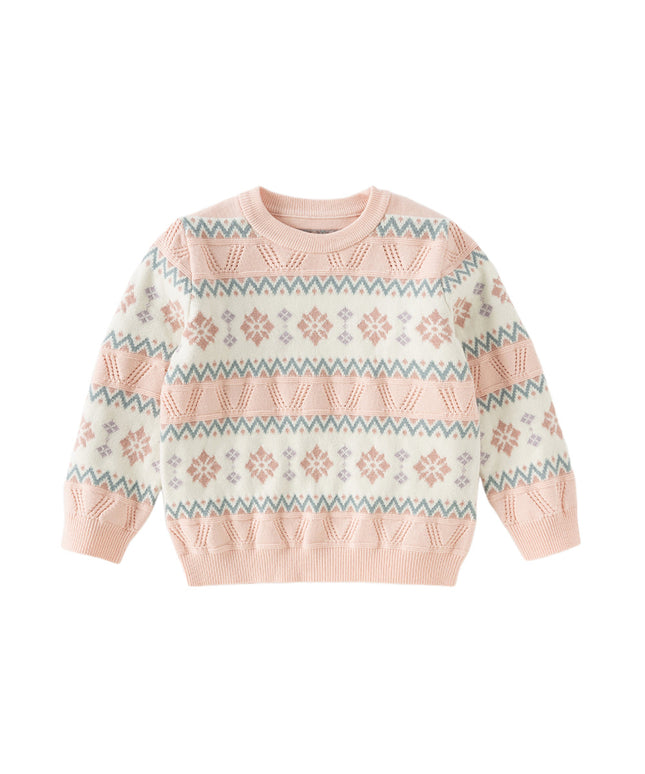 Kids Girls Sweet Pink Round Collar Versatile Soft Sweaters