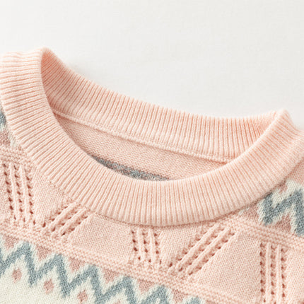 Kids Girls Sweet Pink Round Collar Versatile Soft Sweaters