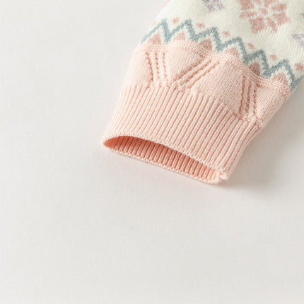 Kids Girls Sweet Pink Round Collar Versatile Soft Sweaters