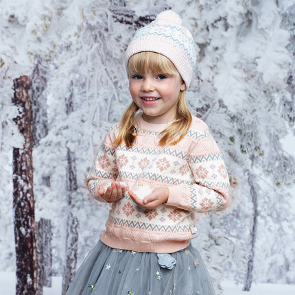 Kids Girls Sweet Pink Round Collar Versatile Soft Sweaters