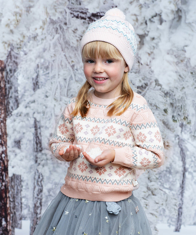 Kids Girls Sweet Pink Round Collar Versatile Soft Sweaters