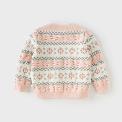Kids Girls Sweet Pink Round Collar Versatile Soft Sweaters